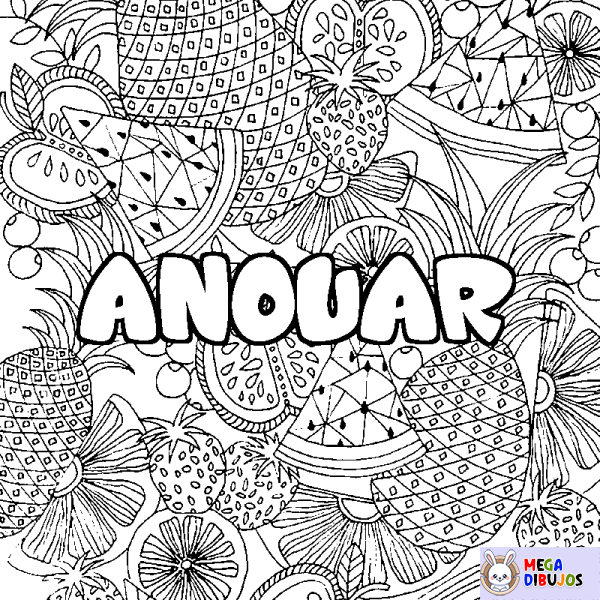 Coloración del nombre ANOUAR - decorado mandala de frutas