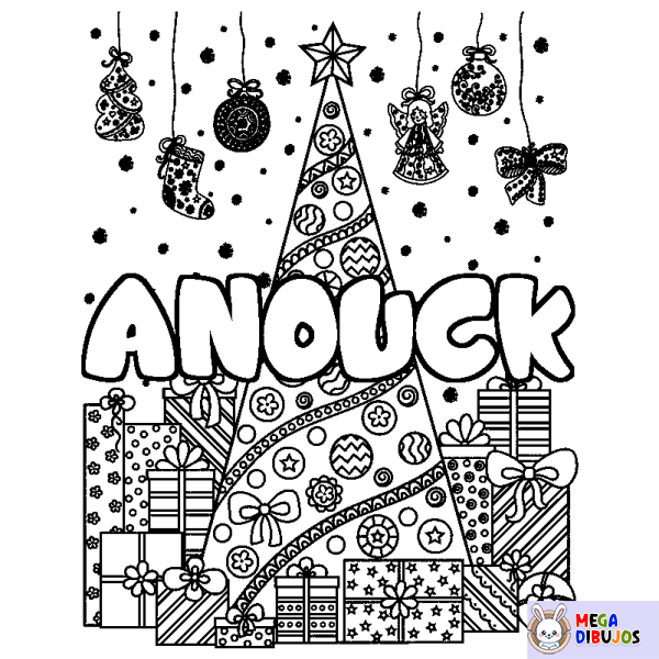 Coloración del nombre ANOUCK - decorado &aacute;rbol de Navidad y regalos