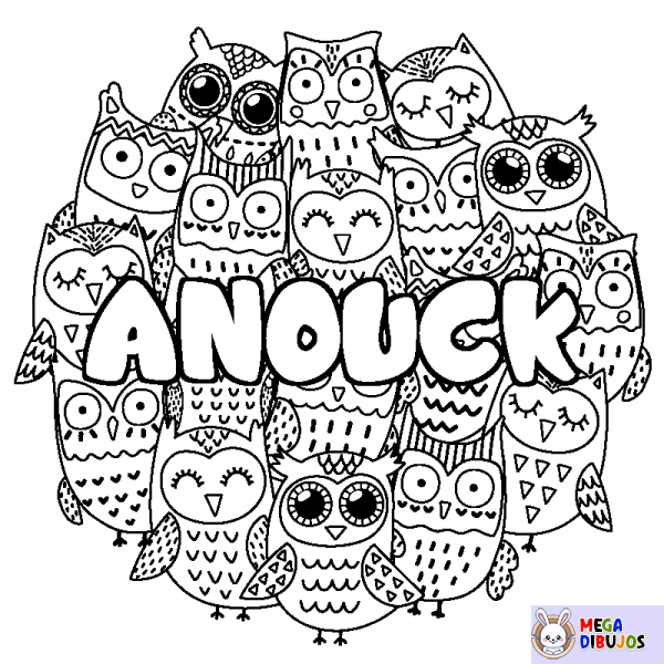 Coloración del nombre ANOUCK - decorado b&uacute;hos