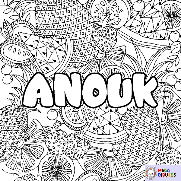 Coloración del nombre ANOUK - decorado mandala de frutas