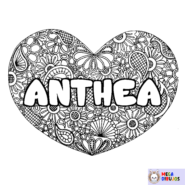 Coloración del nombre ANTHEA - decorado mandala de coraz&oacute;n
