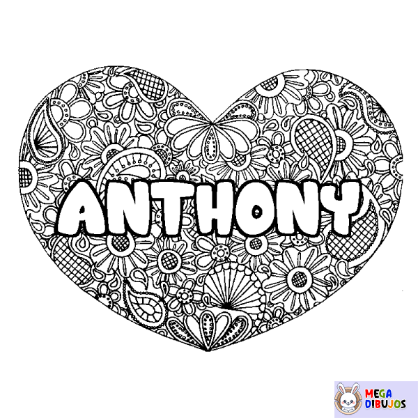 Coloración del nombre ANTHONY - decorado mandala de coraz&oacute;n