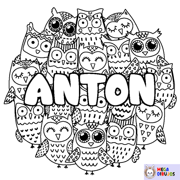 Coloración del nombre ANTON - decorado b&uacute;hos