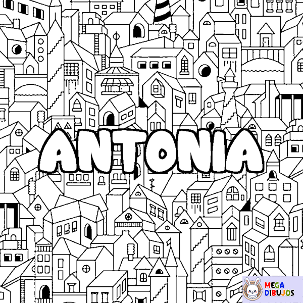 Coloración del nombre ANTONIA - decorado ciudad