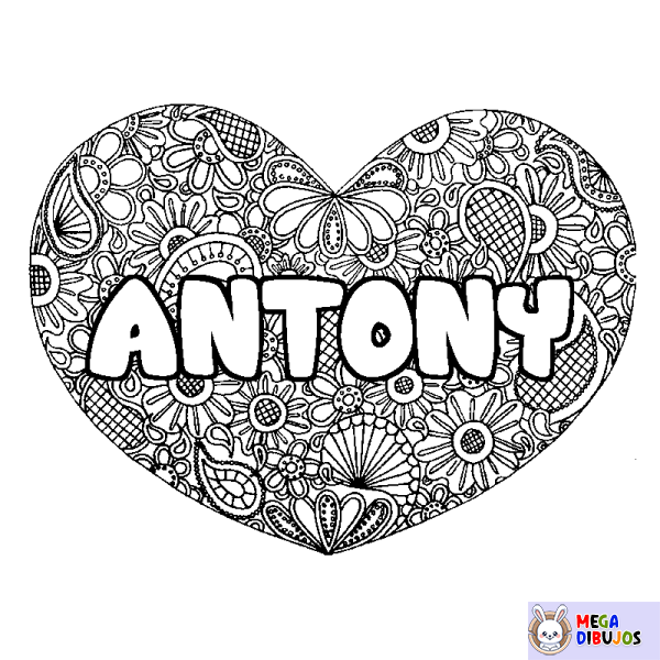 Coloración del nombre ANTONY - decorado mandala de coraz&oacute;n