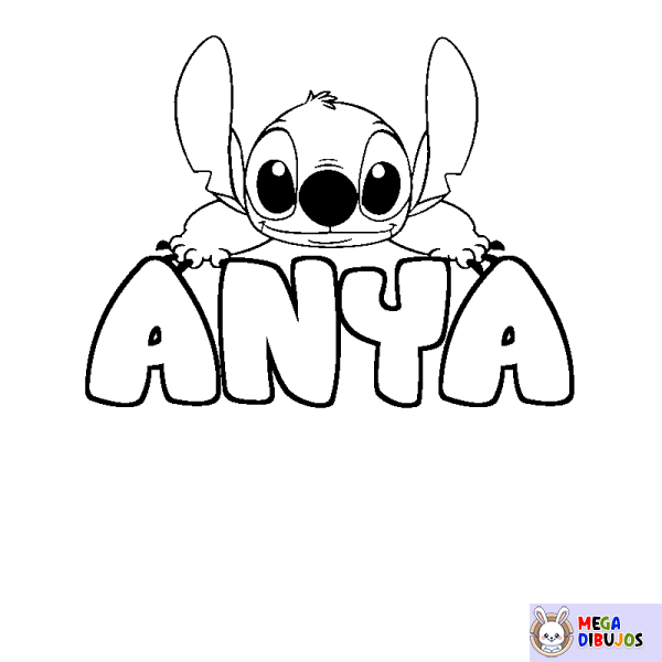 Coloración del nombre ANYA - decorado Stitch
