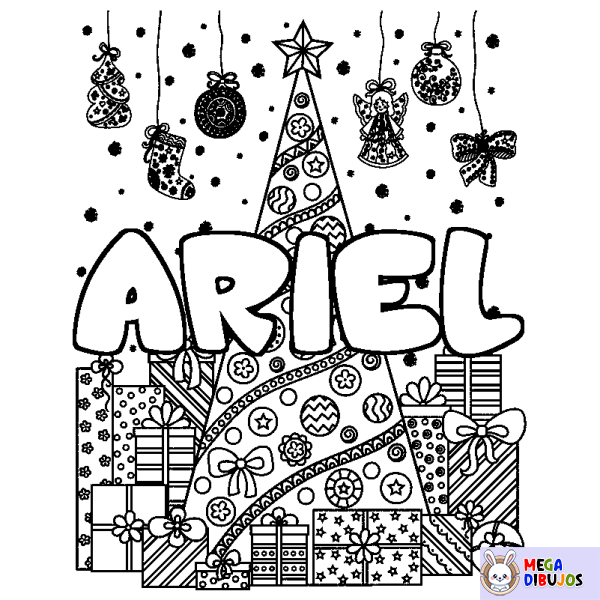 Coloración del nombre ARIEL - decorado &aacute;rbol de Navidad y regalos