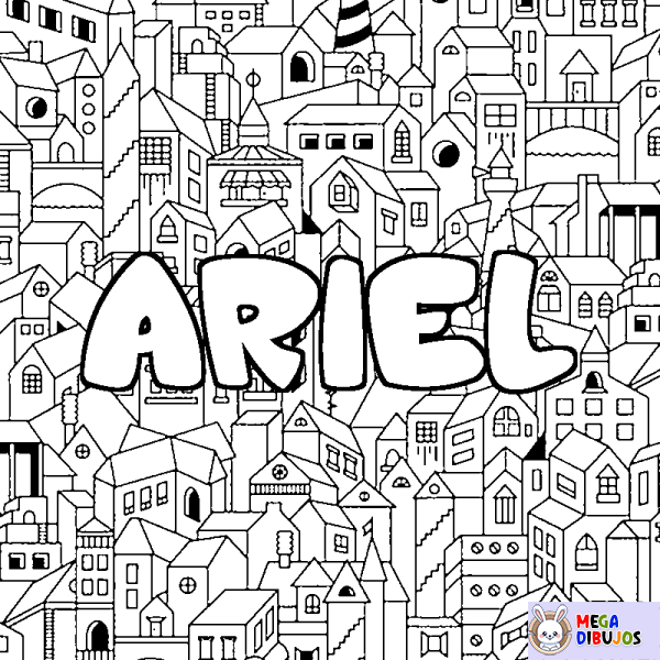 Coloración del nombre ARIEL - decorado ciudad