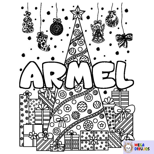 Coloración del nombre ARMEL - decorado &aacute;rbol de Navidad y regalos