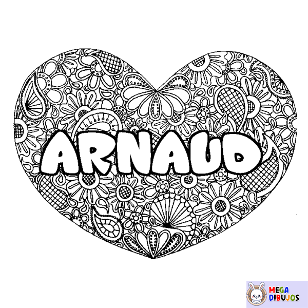 Coloración del nombre ARNAUD - decorado mandala de coraz&oacute;n