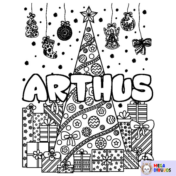 Coloración del nombre ARTHUS - decorado &aacute;rbol de Navidad y regalos