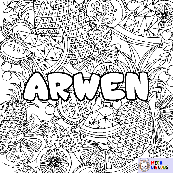 Coloración del nombre ARWEN - decorado mandala de frutas