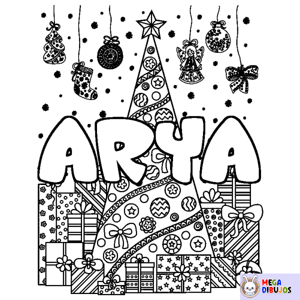 Coloración del nombre ARYA - decorado &aacute;rbol de Navidad y regalos