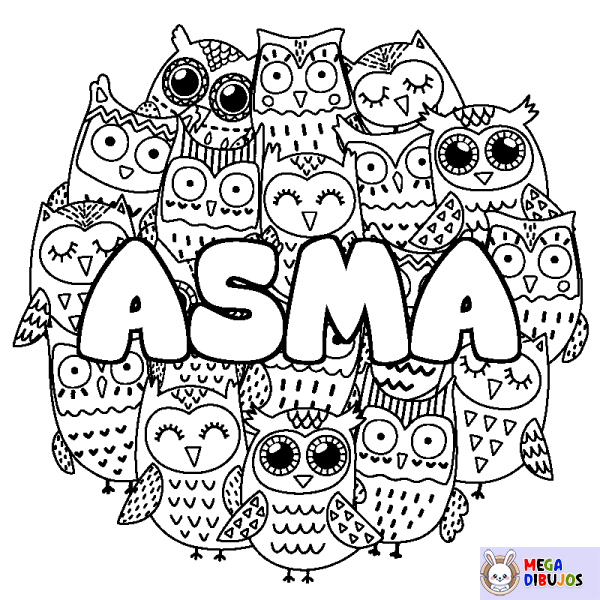 Coloración del nombre ASMA - decorado b&uacute;hos