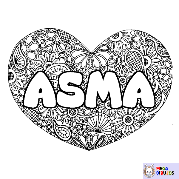 Coloración del nombre ASMA - decorado mandala de coraz&oacute;n