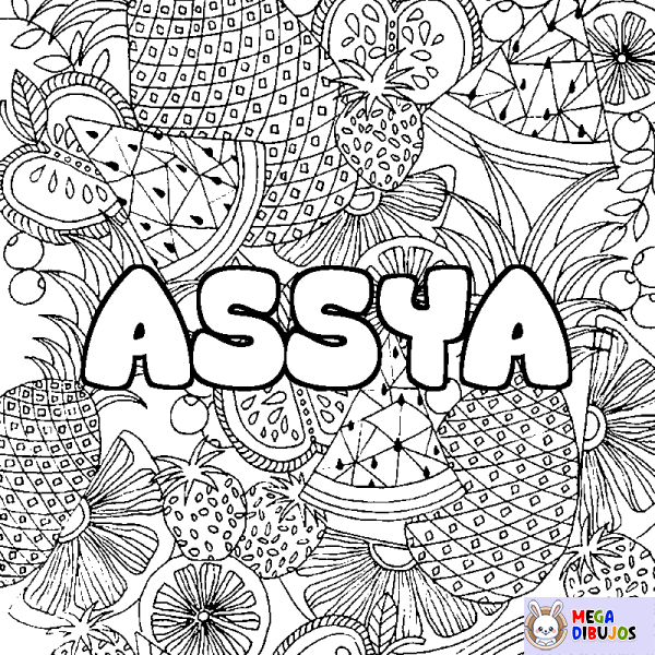 Coloración del nombre ASSYA - decorado mandala de frutas