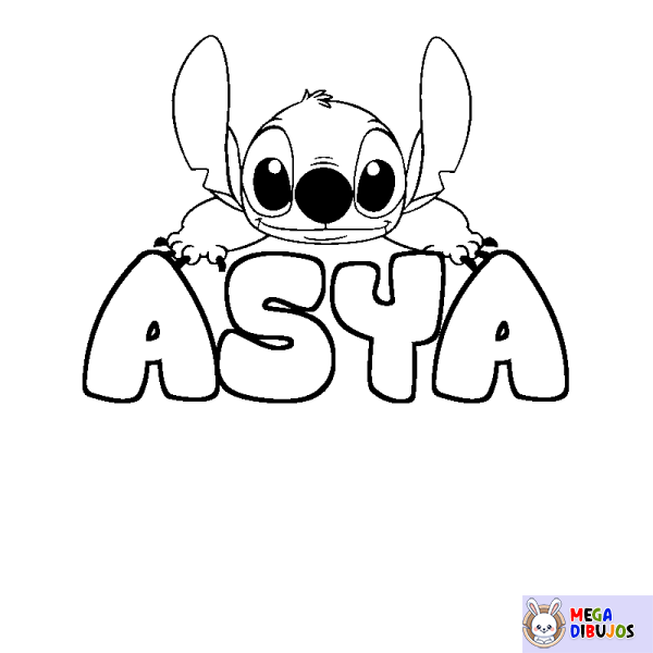 Coloración del nombre ASYA - decorado Stitch