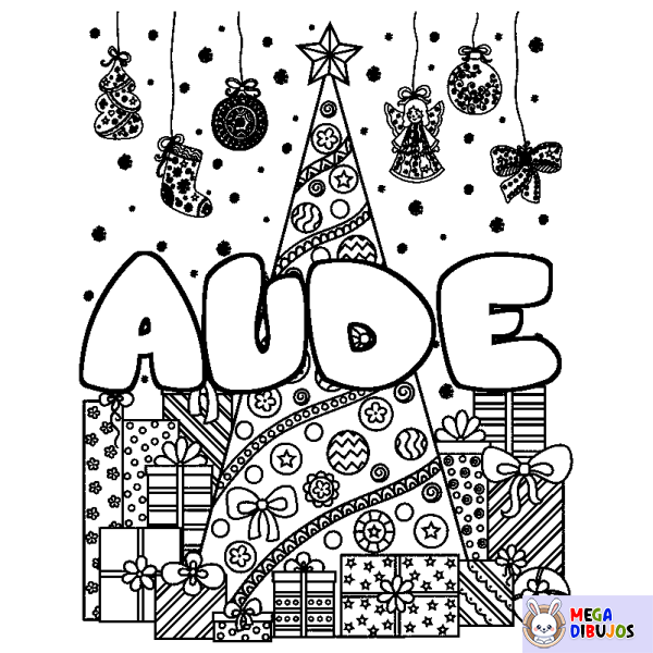 Coloración del nombre AUDE - decorado &aacute;rbol de Navidad y regalos