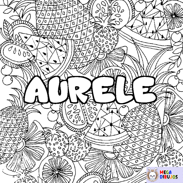 Coloración del nombre AURELE - decorado mandala de frutas