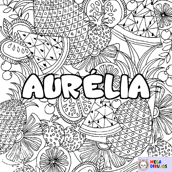 Coloración del nombre AUR&Eacute;LIA - decorado mandala de frutas
