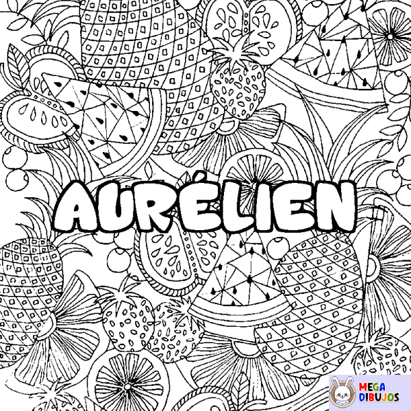 Coloración del nombre AUR&Eacute;LIEN - decorado mandala de frutas