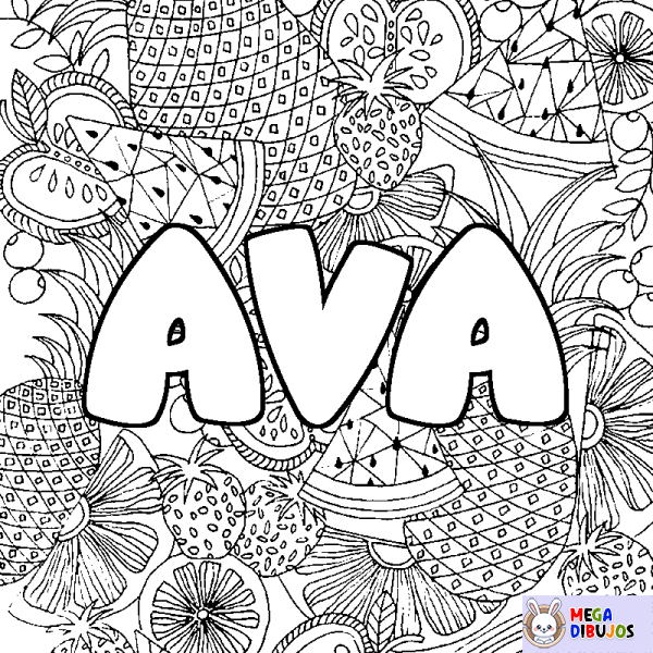 Coloración del nombre AVA - decorado mandala de frutas