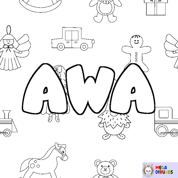 Coloración del nombre AWA - decorado juguetes
