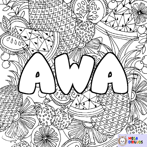 Coloración del nombre AWA - decorado mandala de frutas