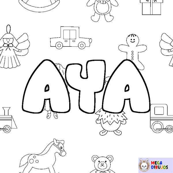 Coloración del nombre AYA - decorado juguetes