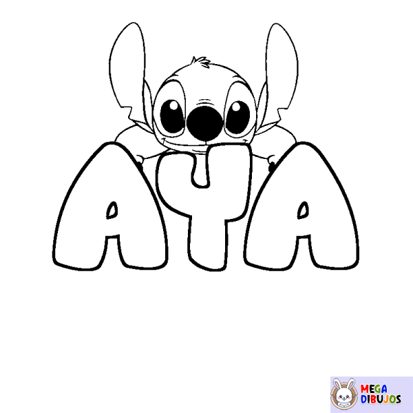 Coloración del nombre AYA - decorado Stitch