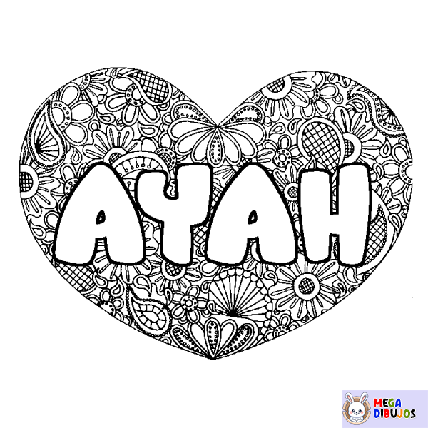 Coloración del nombre AYAH - decorado mandala de coraz&oacute;n