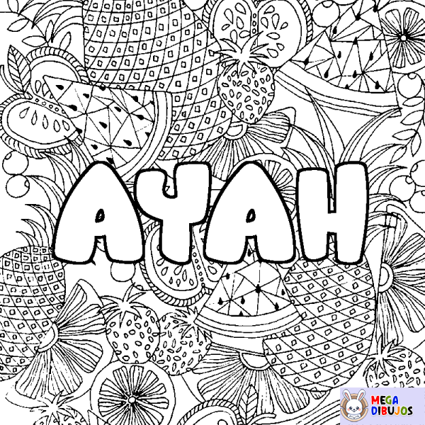 Coloración del nombre AYAH - decorado mandala de frutas