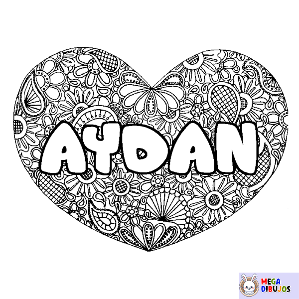 Coloración del nombre AYDAN - decorado mandala de coraz&oacute;n