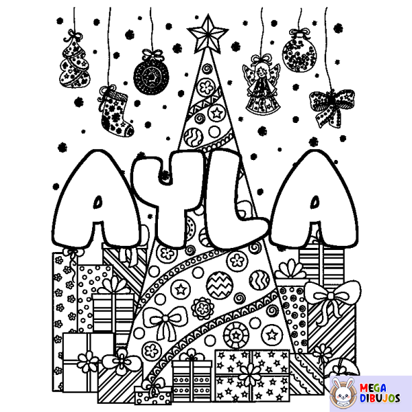 Coloración del nombre AYLA - decorado &aacute;rbol de Navidad y regalos