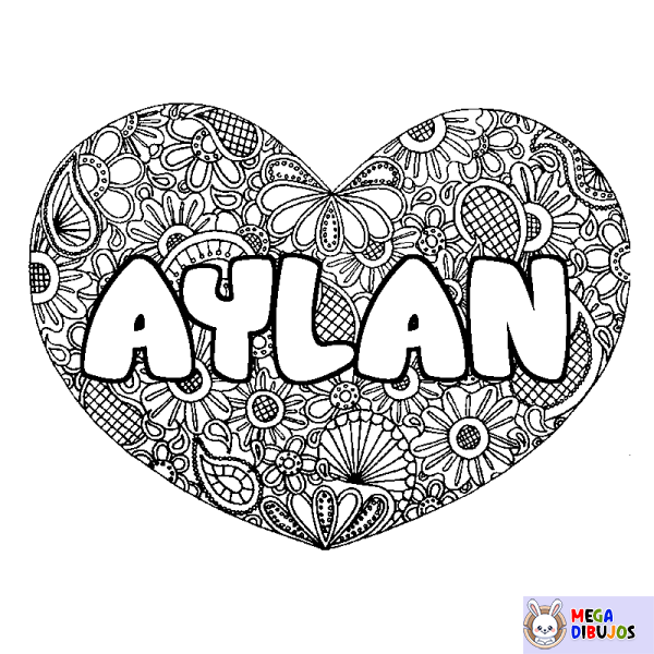 Coloración del nombre AYLAN - decorado mandala de coraz&oacute;n