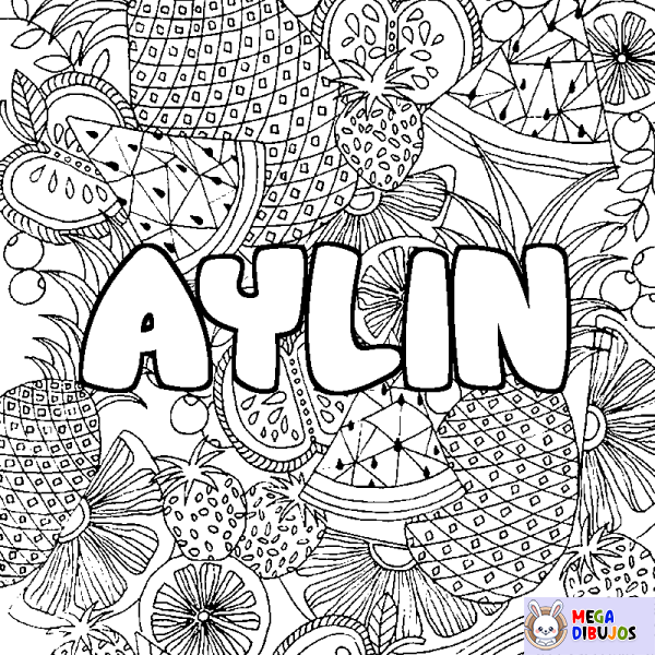 Coloración del nombre AYLIN - decorado mandala de frutas