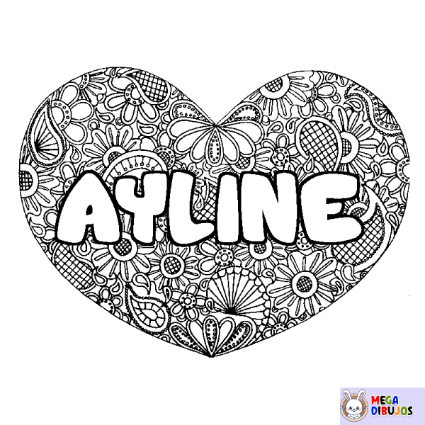 Coloración del nombre AYLINE - decorado mandala de coraz&oacute;n