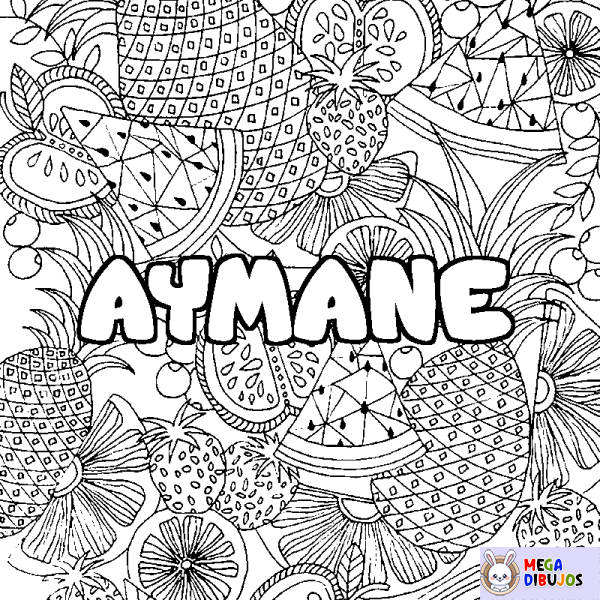 Coloración del nombre AYMANE - decorado mandala de frutas