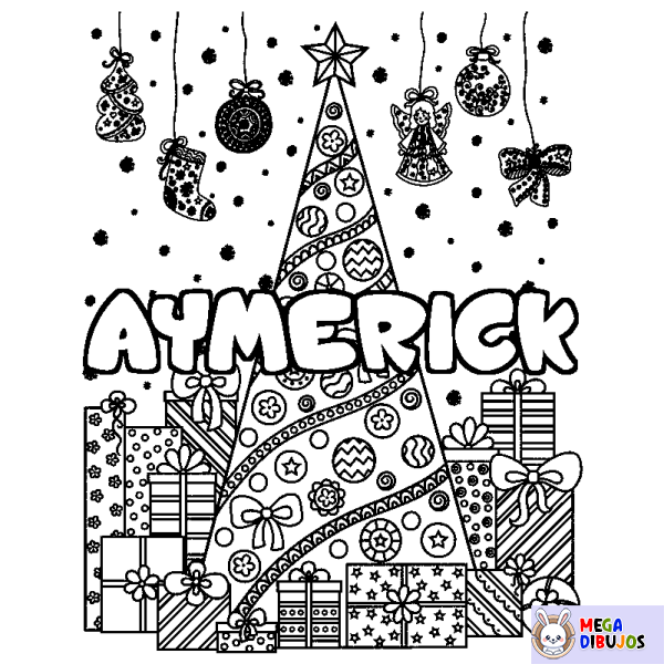 Coloración del nombre AYMERICK - decorado &aacute;rbol de Navidad y regalos