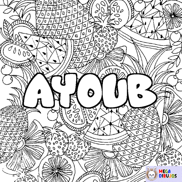 Coloración del nombre AYOUB - decorado mandala de frutas