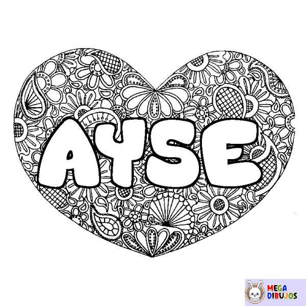 Coloración del nombre AYSE - decorado mandala de coraz&oacute;n