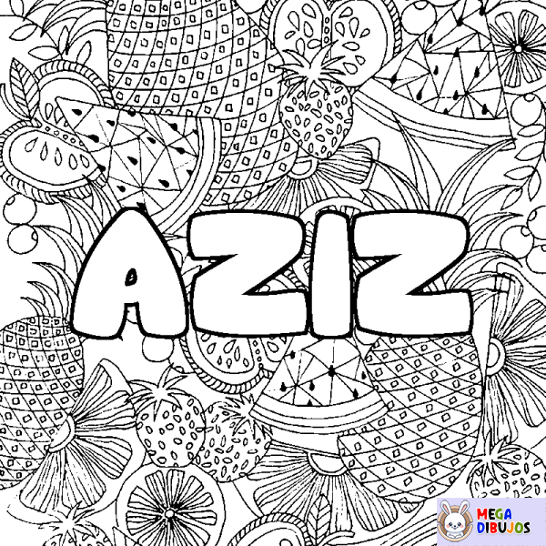 Coloración del nombre AZIZ - decorado mandala de frutas