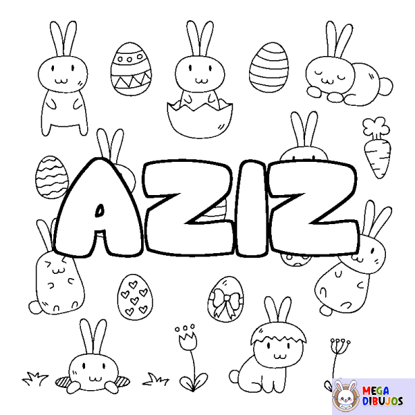 Coloración del nombre AZIZ - decorado Pascua