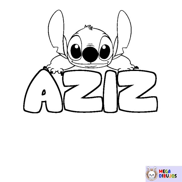 Coloración del nombre AZIZ - decorado Stitch