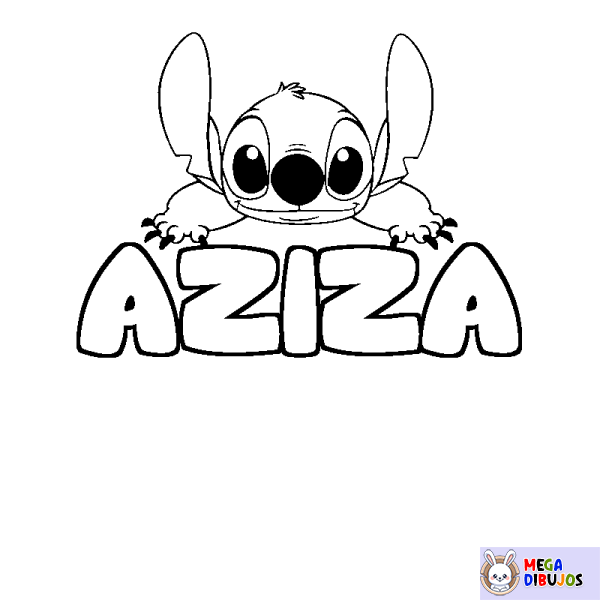 Coloración del nombre AZIZA - decorado Stitch