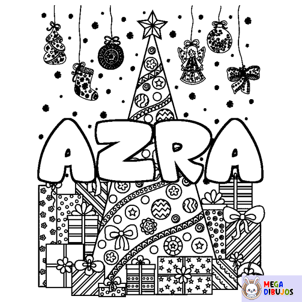 Coloración del nombre AZRA - decorado &aacute;rbol de Navidad y regalos
