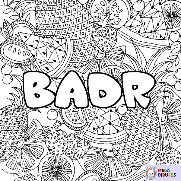 Coloración del nombre BADR - decorado mandala de frutas