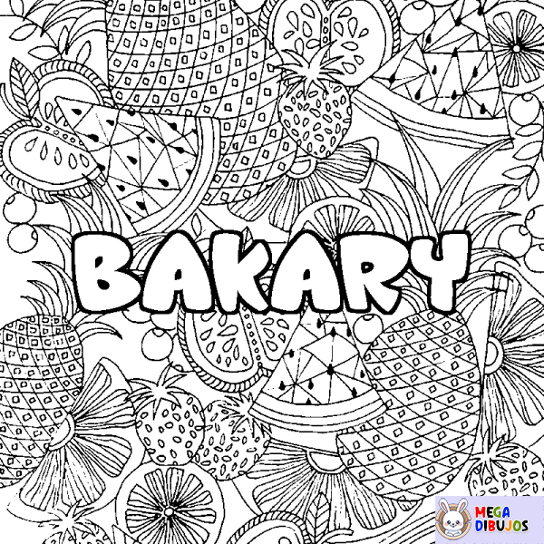 Coloración del nombre BAKARY - decorado mandala de frutas