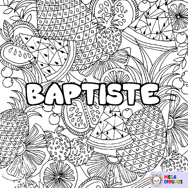 Coloración del nombre BAPTISTE - decorado mandala de frutas