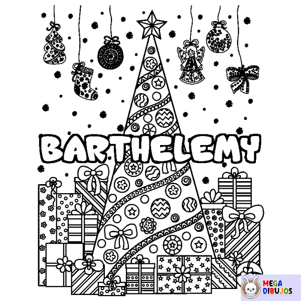 Coloración del nombre BARTHELEMY - decorado &aacute;rbol de Navidad y regalos